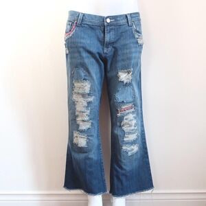american eagle distressed wide leg capri jeans y2k